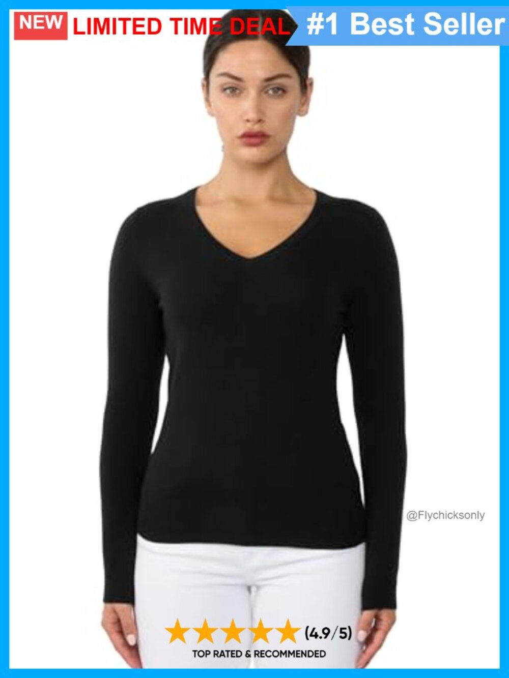 100% Cashmere V Neck Sweater Long Sleeve Pullover Women